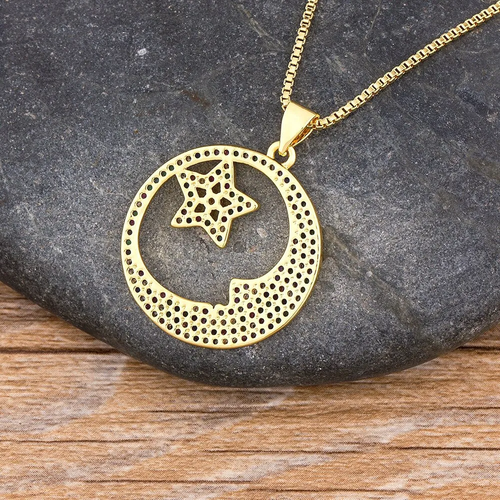 New Design Top Quality Copper CZ Colorful Star Pendant Necklace Chain
