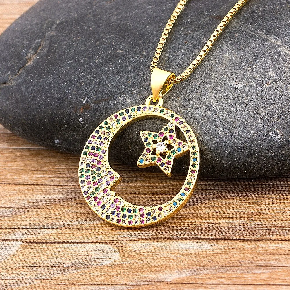 New Design Top Quality Copper CZ Colorful Star Pendant Necklace Chain