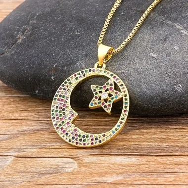 New Design Top Quality Copper CZ Colorful Star Pendant Necklace Chain