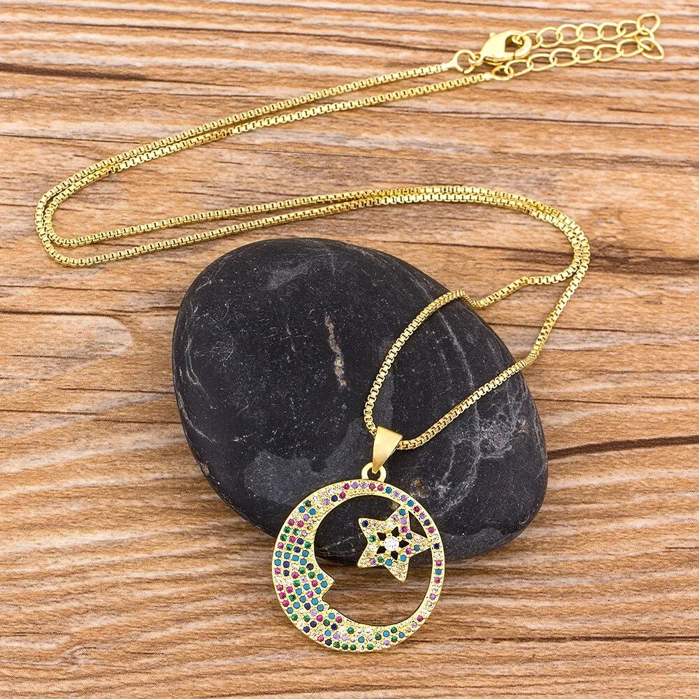 New Design Top Quality Copper CZ Colorful Star Pendant Necklace Chain