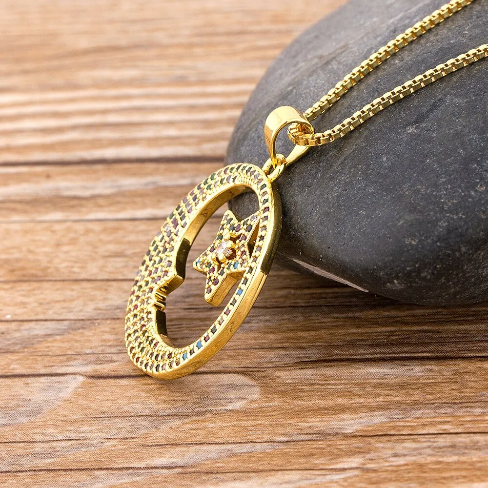 New Design Top Quality Copper CZ Colorful Star Pendant Necklace Chain