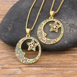New Design Top Quality Copper CZ Colorful Star Pendant Necklace Chain