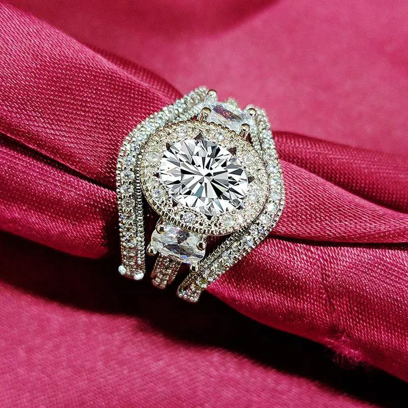 New Luxury Oval Silver Jewelry Ring Set