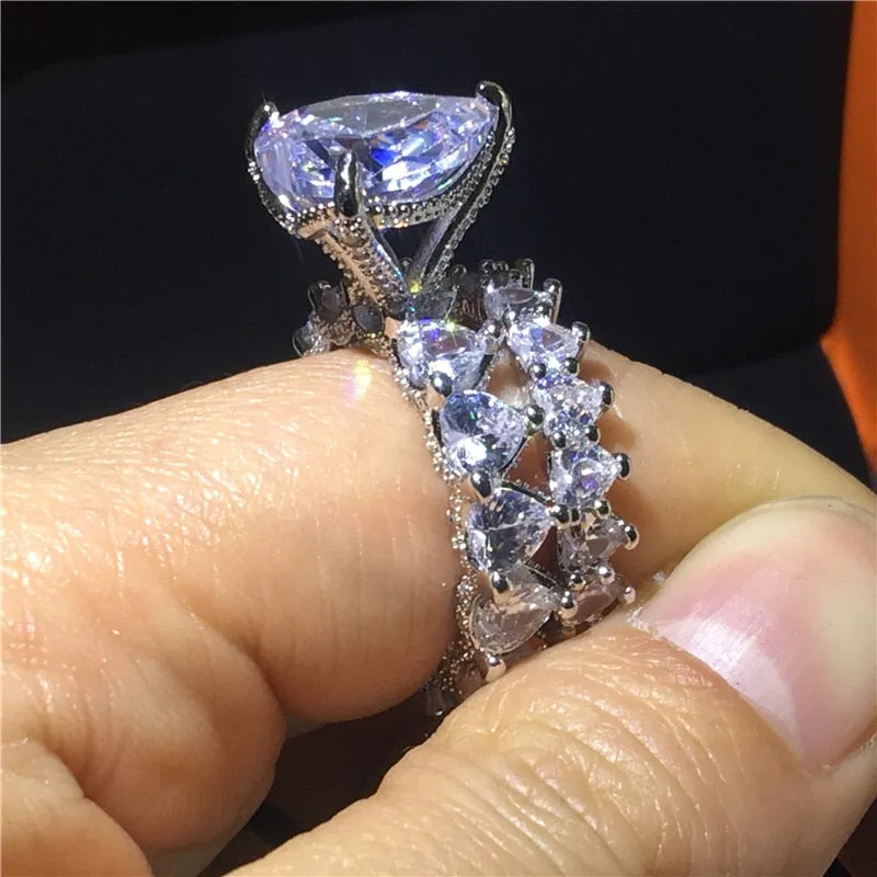 NEW Luxury Vintage Heart cut 8ct AAAA Quality CZ Diamonds Ring Sets