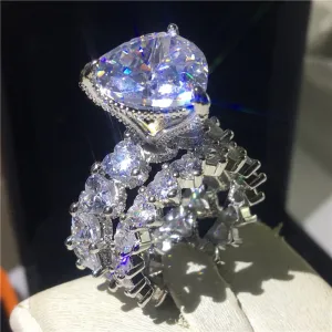 NEW Luxury Vintage Heart cut 8ct AAAA Quality CZ Diamonds Ring Sets