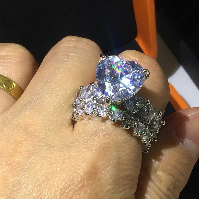 NEW Luxury Vintage Heart cut 8ct AAAA Quality CZ Diamonds Ring Sets