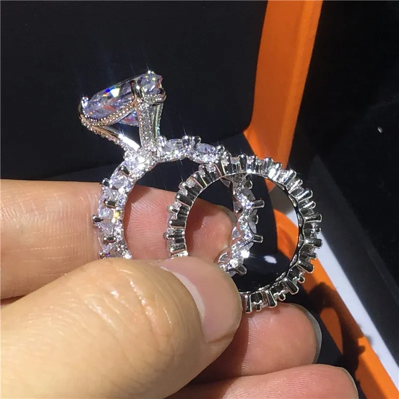 NEW Luxury Vintage Heart cut 8ct AAAA Quality CZ Diamonds Ring Sets