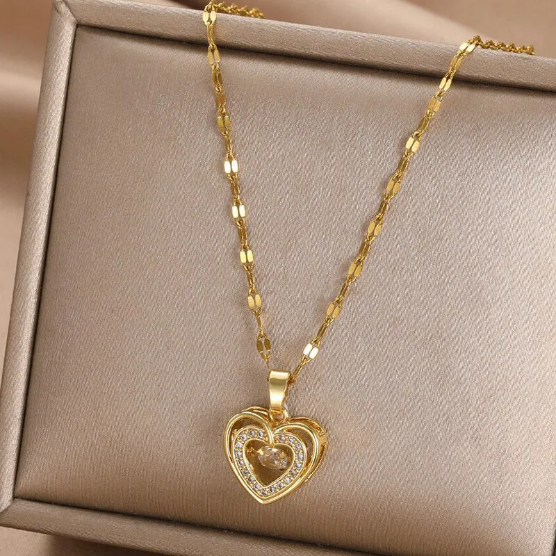 New Necklace For Women Heart Shape Colorful Zircon Pendant