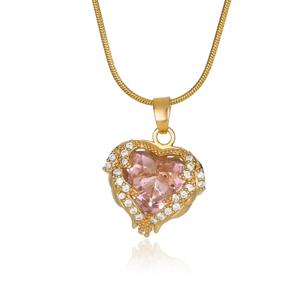 New Necklace For Women Heart Shape Colorful Zircon Pendant