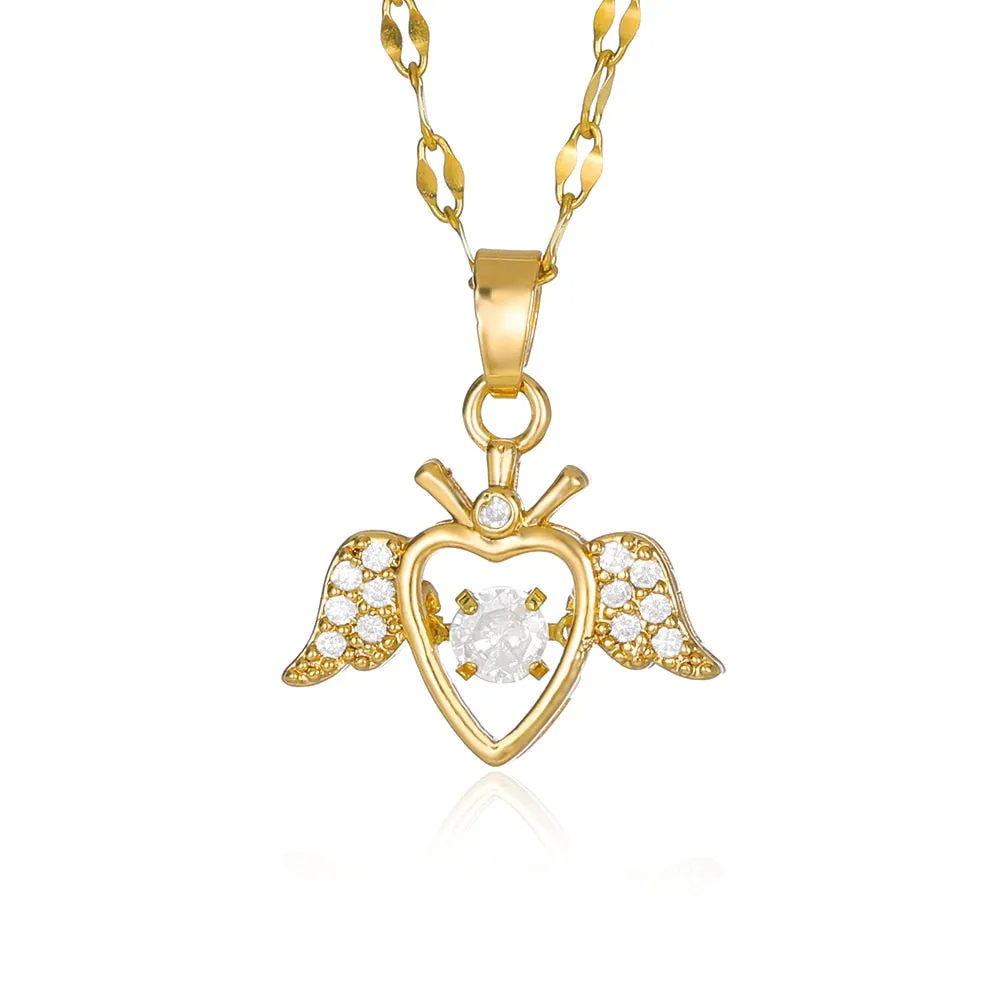 New Necklace For Women Heart Shape Colorful Zircon Pendant