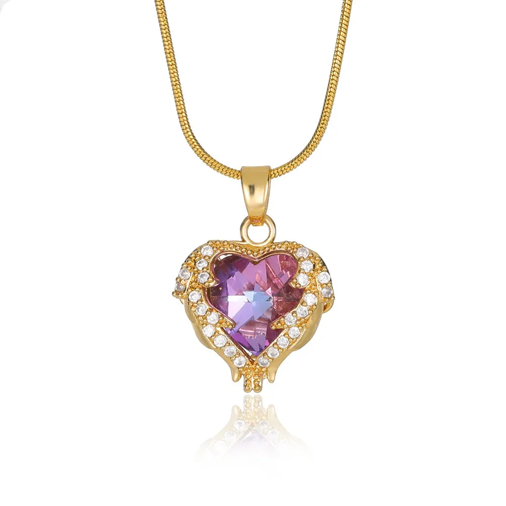 New Necklace For Women Heart Shape Colorful Zircon Pendant