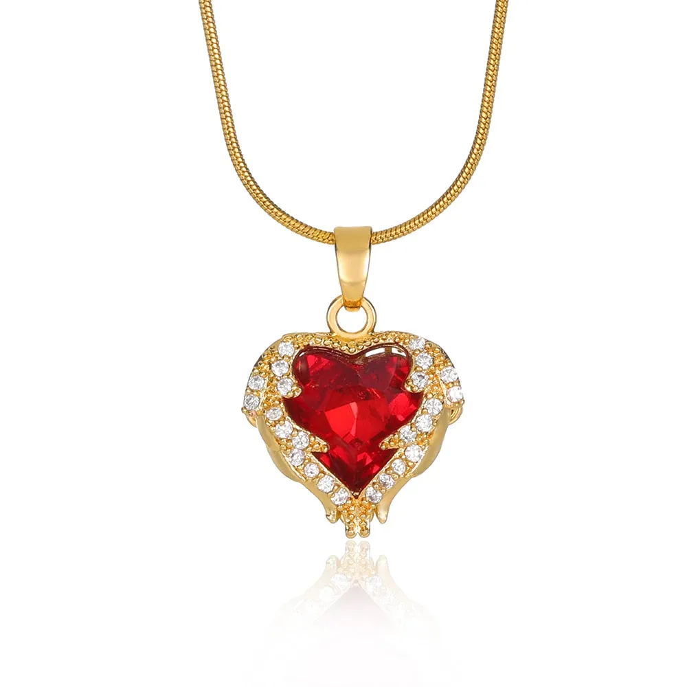 New Necklace For Women Heart Shape Colorful Zircon Pendant