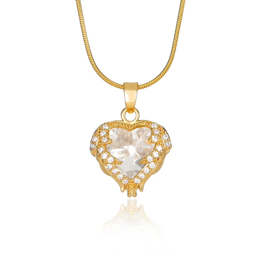 New Necklace For Women Heart Shape Colorful Zircon Pendant