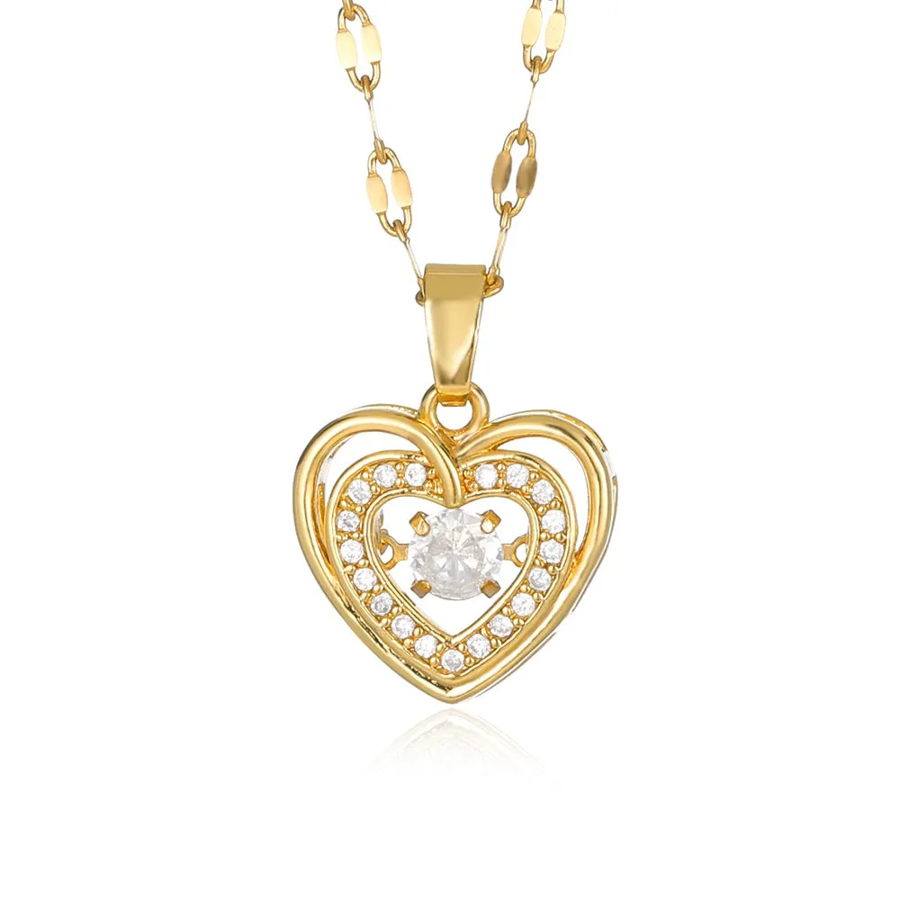 New Necklace For Women Heart Shape Colorful Zircon Pendant