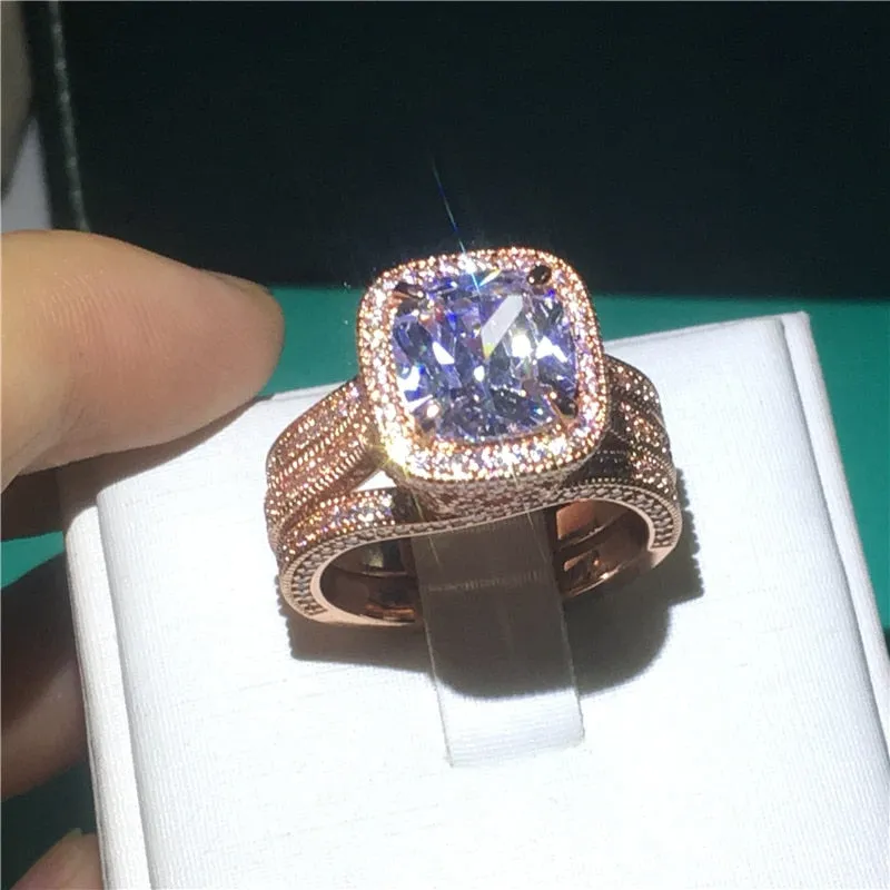NEW Vintage 18K Rose Gold AAAA Quality Cubic Zirconia Luxury Ring sets