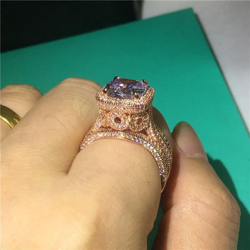 NEW Vintage 18K Rose Gold AAAA Quality Cubic Zirconia Luxury Ring sets