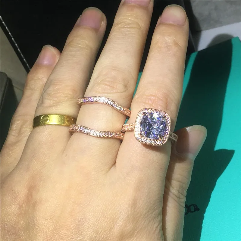 NEW Vintage 18K Rose Gold AAAA Quality Cubic Zirconia Luxury Ring sets