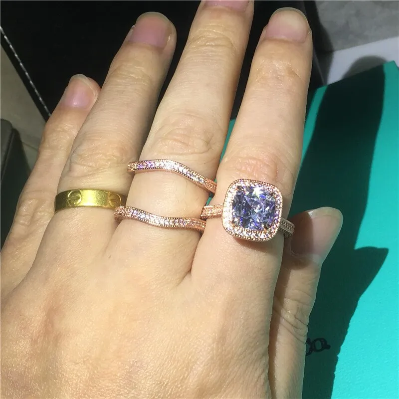 NEW Vintage 18K Rose Gold AAAA Quality Cubic Zirconia Luxury Ring sets