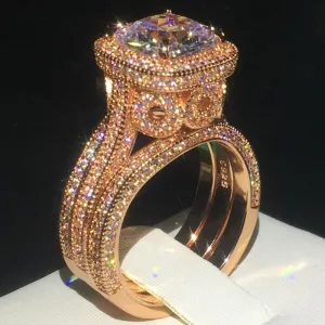 NEW Vintage 18K Rose Gold AAAA Quality Cubic Zirconia Luxury Ring sets