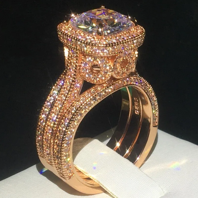 NEW Vintage 18K Rose Gold AAAA Quality Cubic Zirconia Luxury Ring sets