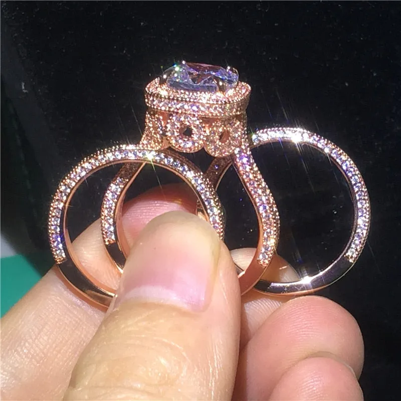 NEW Vintage 18K Rose Gold AAAA Quality Cubic Zirconia Luxury Ring sets
