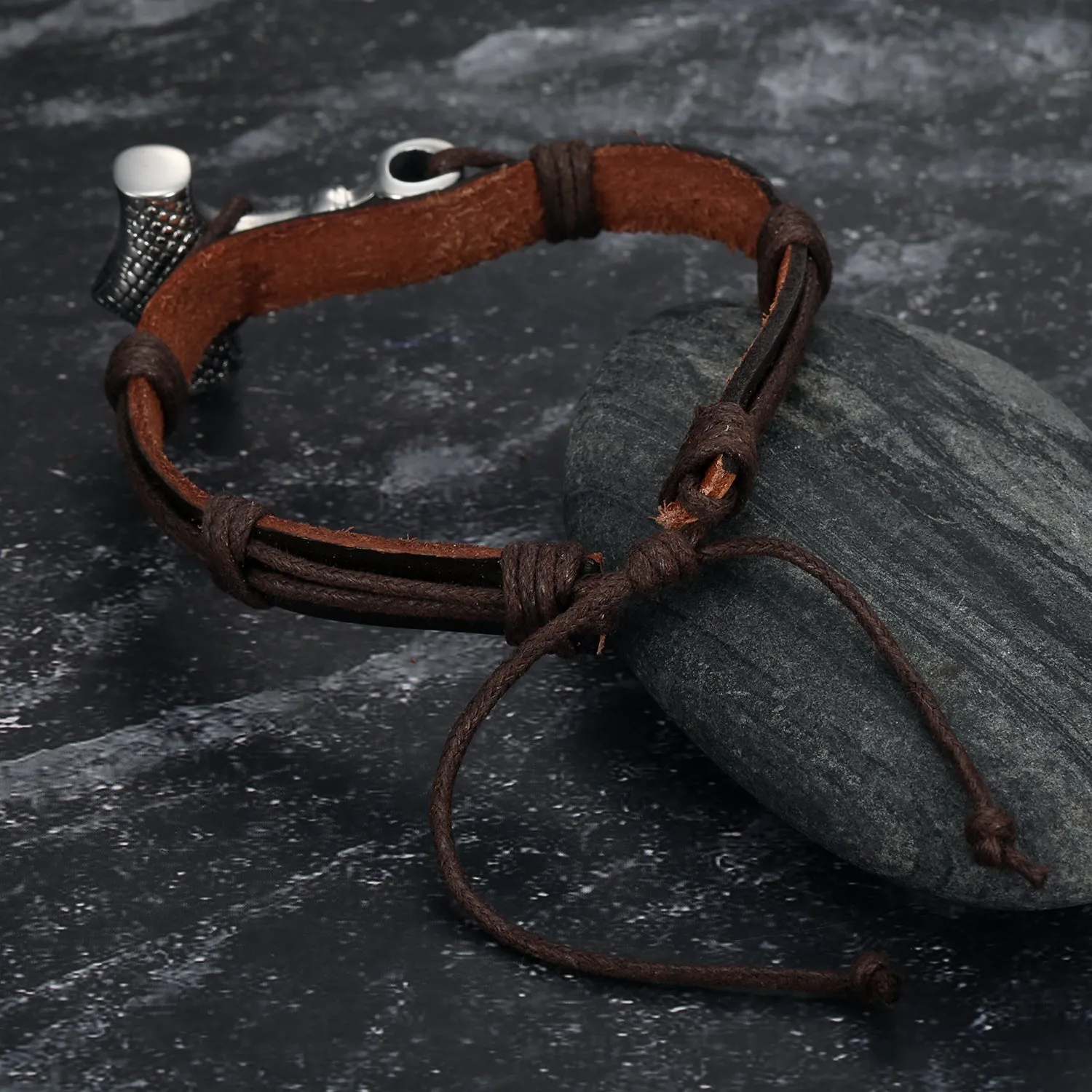 Nordic Pride Adjustable Leather Wristband With Handcrafted Stainless Steel Mjolnir