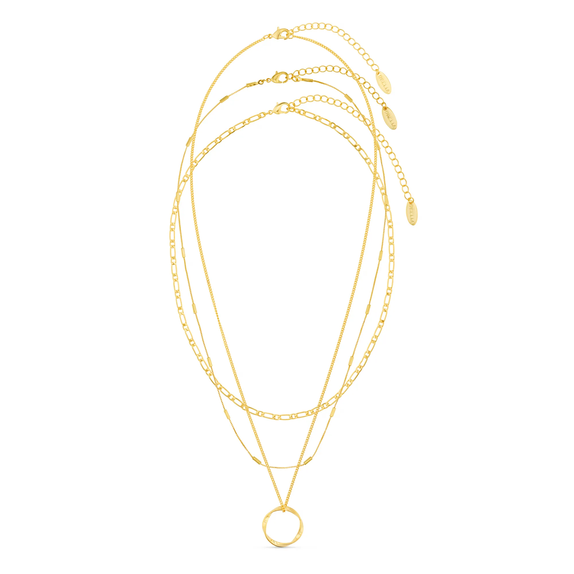 Open Circle Three Row Necklace - Gold