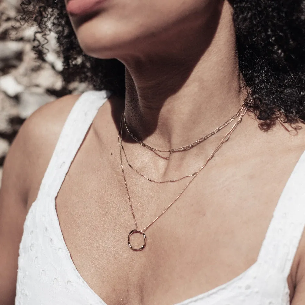 Open Circle Three Row Necklace - Gold