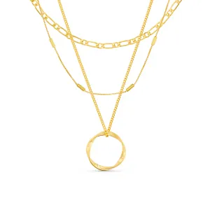 Open Circle Three Row Necklace - Gold