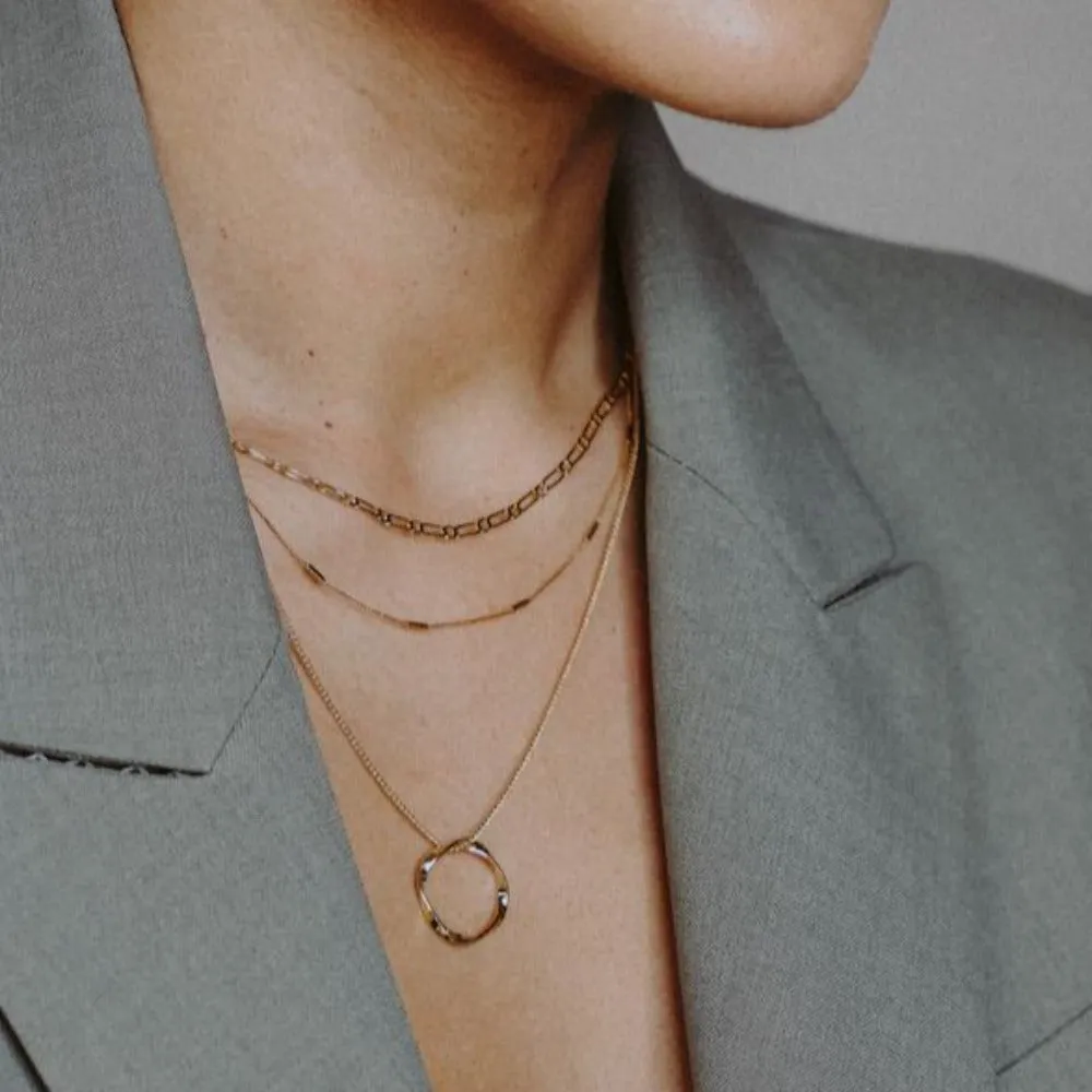 Open Circle Three Row Necklace - Gold