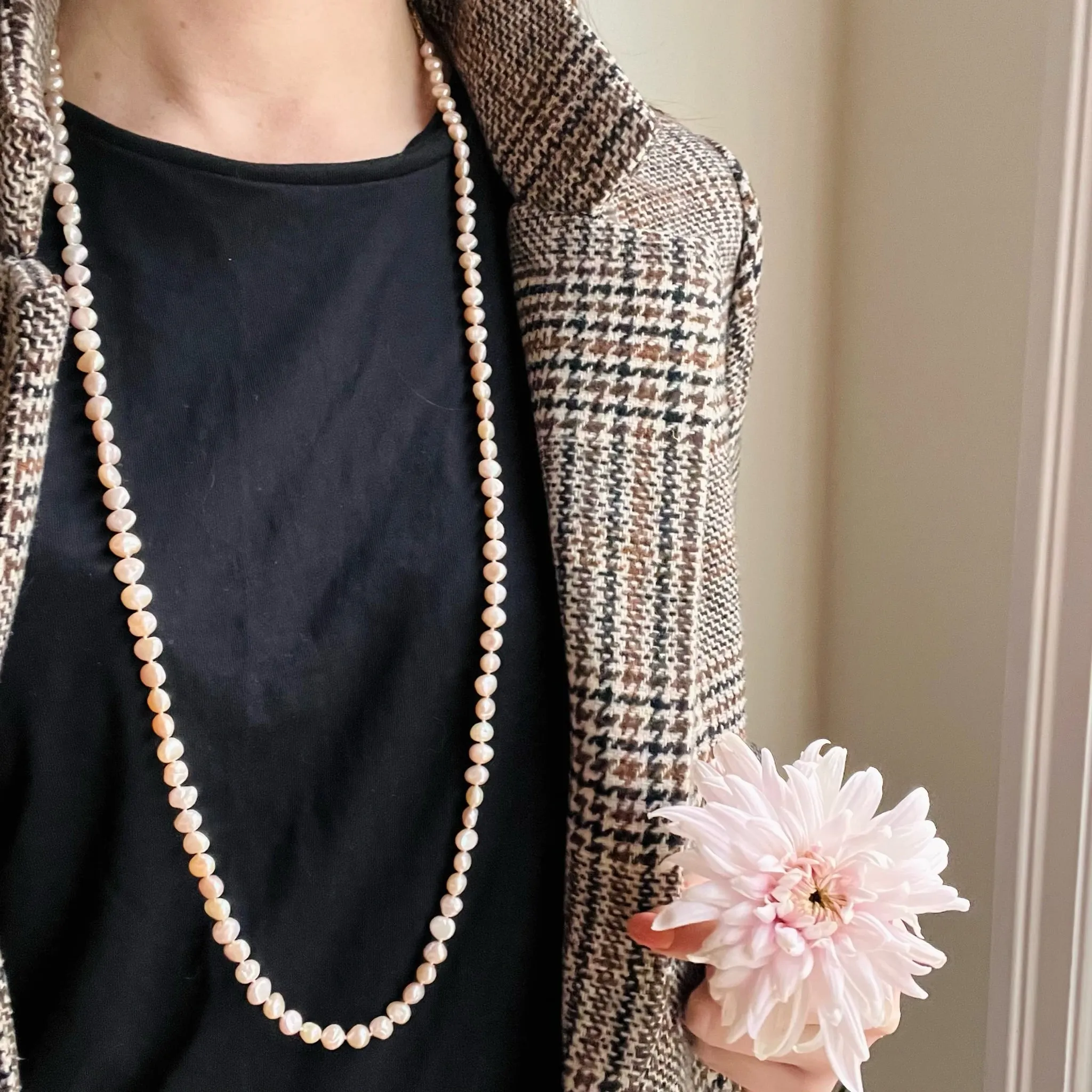 Opera Length Pink Freshwater Pearl Necklace
