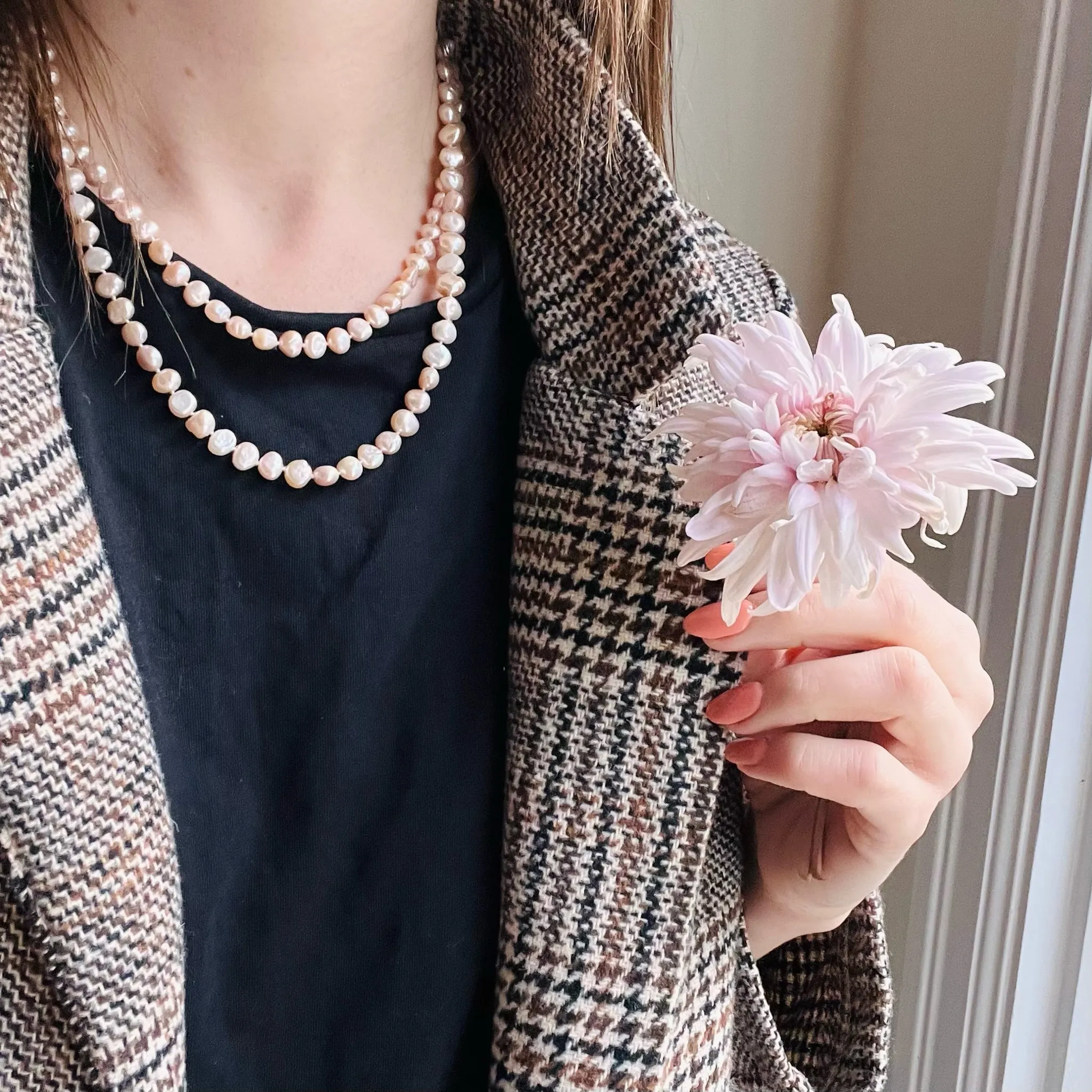 Opera Length Pink Freshwater Pearl Necklace