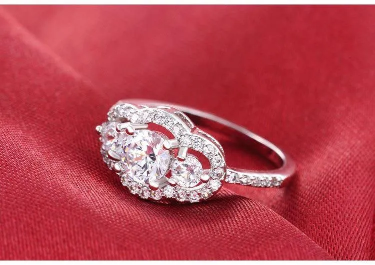 Original Silver Three Stones Luxury Engagement Ring