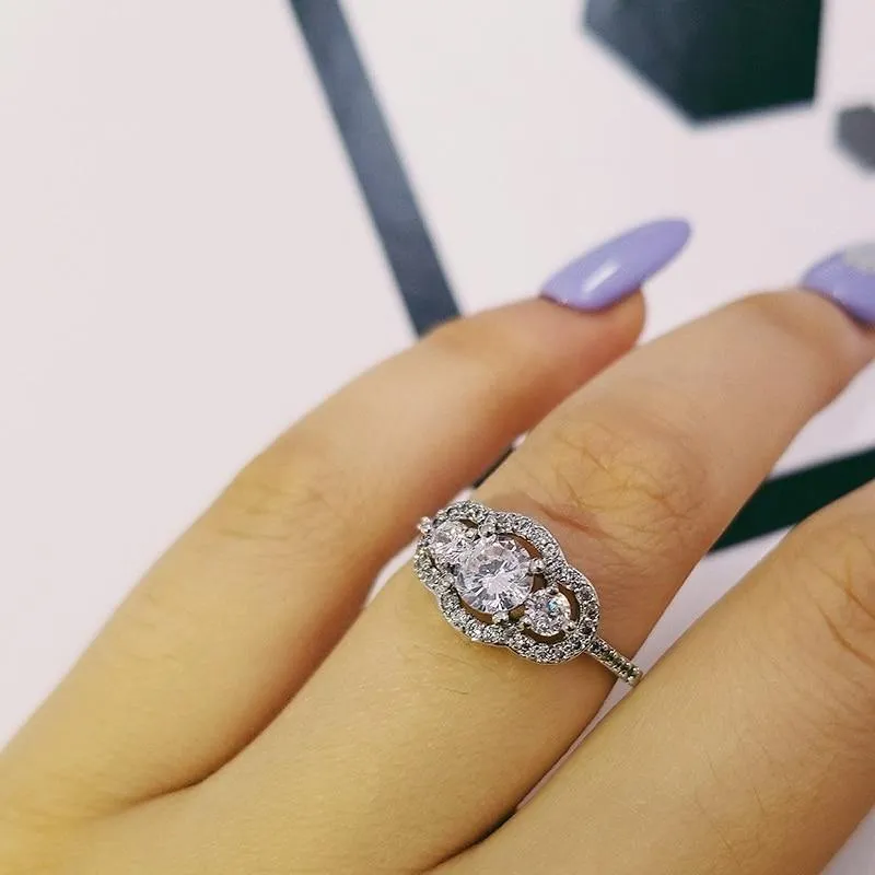 Original Silver Three Stones Luxury Engagement Ring