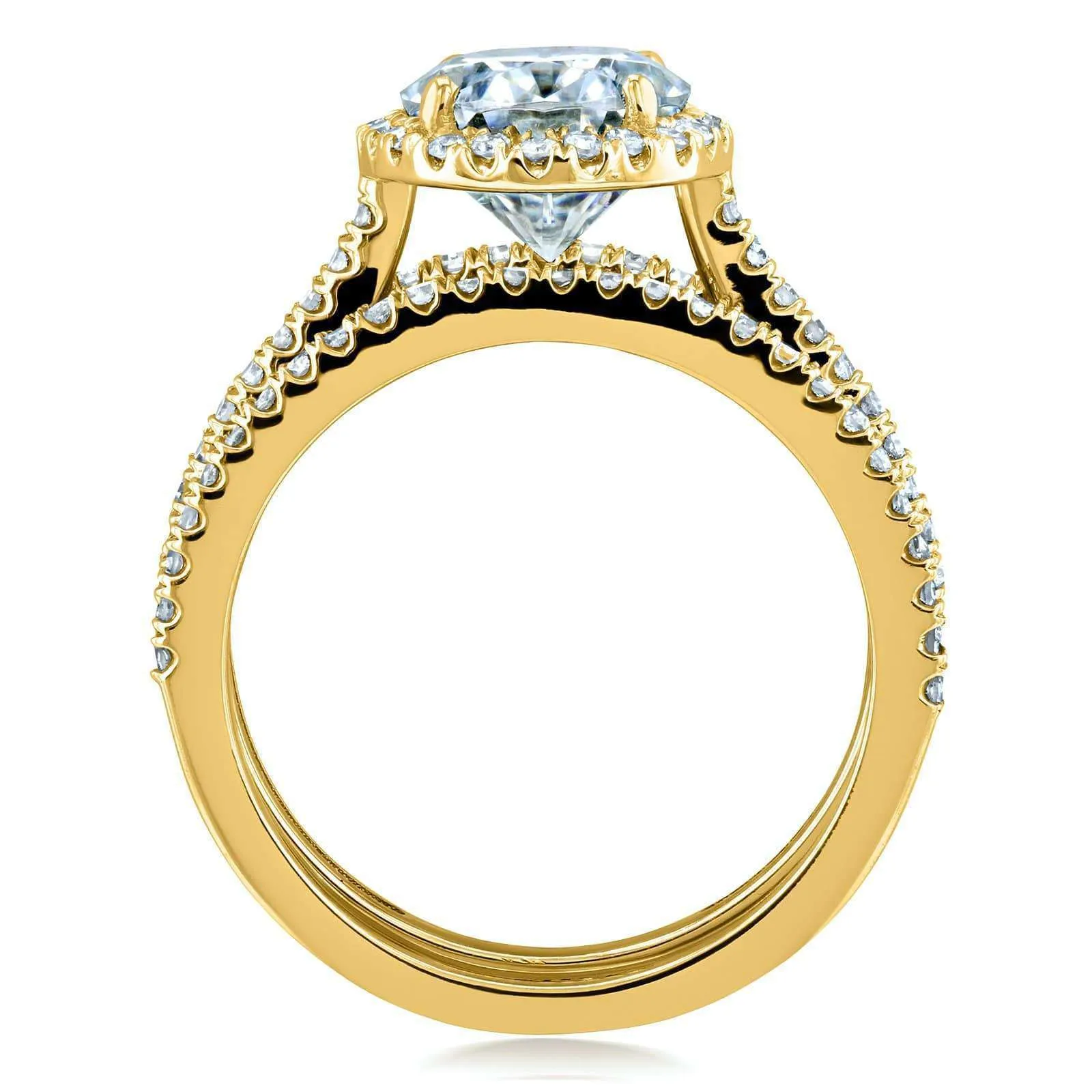 Oval Moissanite and Diamond Halo 3-Piece Bridal Rings Set 2 1/2 CTW 14k Yellow Gold