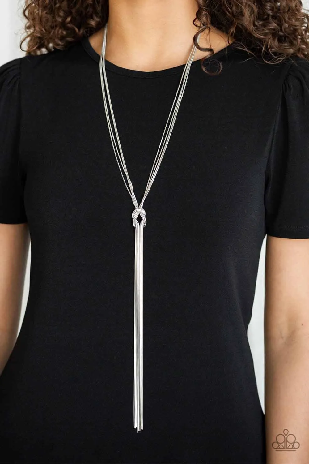 Paparazzi Forget Me Knot Silver Lariat Necklace - Life Of The Party November 2019 - P2RE-SVXX-374XX