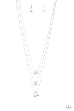 Paparazzi Lustrous Layers White Short Necklace - Life Of The Party August 2023 - P2RE-WTXX-644XX