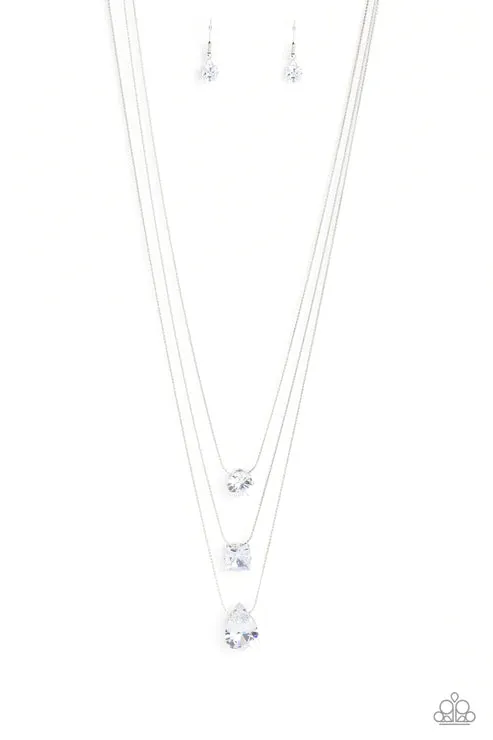 Paparazzi Lustrous Layers White Short Necklace - Life Of The Party August 2023 - P2RE-WTXX-644XX