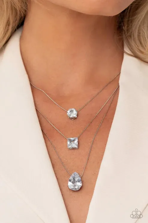 Paparazzi Lustrous Layers White Short Necklace - Life Of The Party August 2023 - P2RE-WTXX-644XX