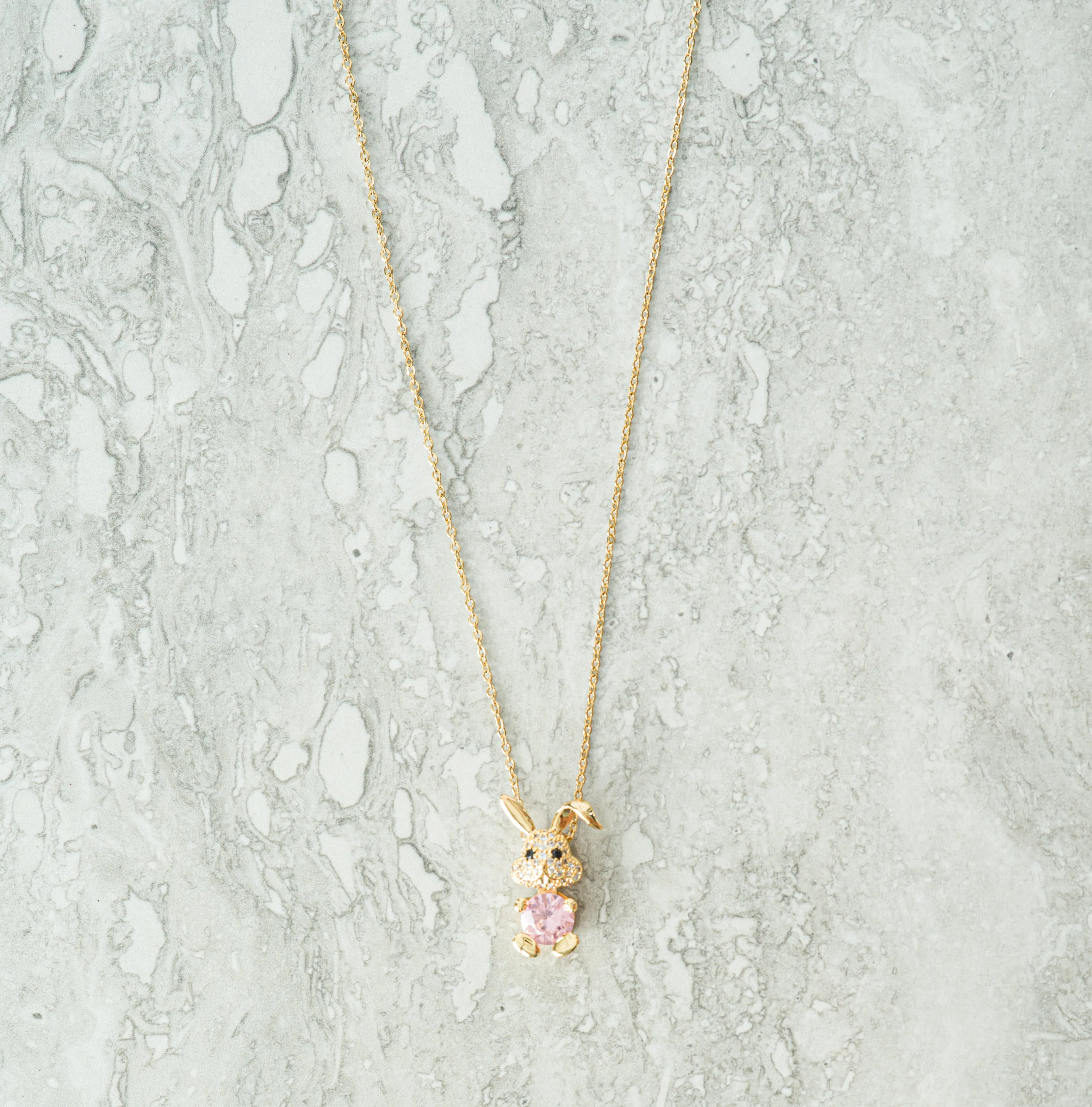 Pink Bunny gold necklace