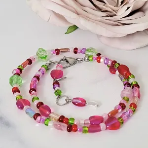 Pink Hearts Choker Glass Beaded Necklace