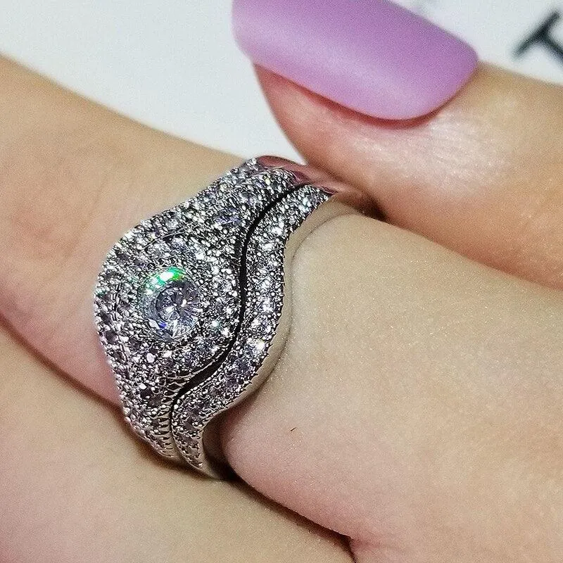 QUALITY RINGS Luxury Halo Three-piece Set Combination AAA  CZ Diamonds Rings Set
