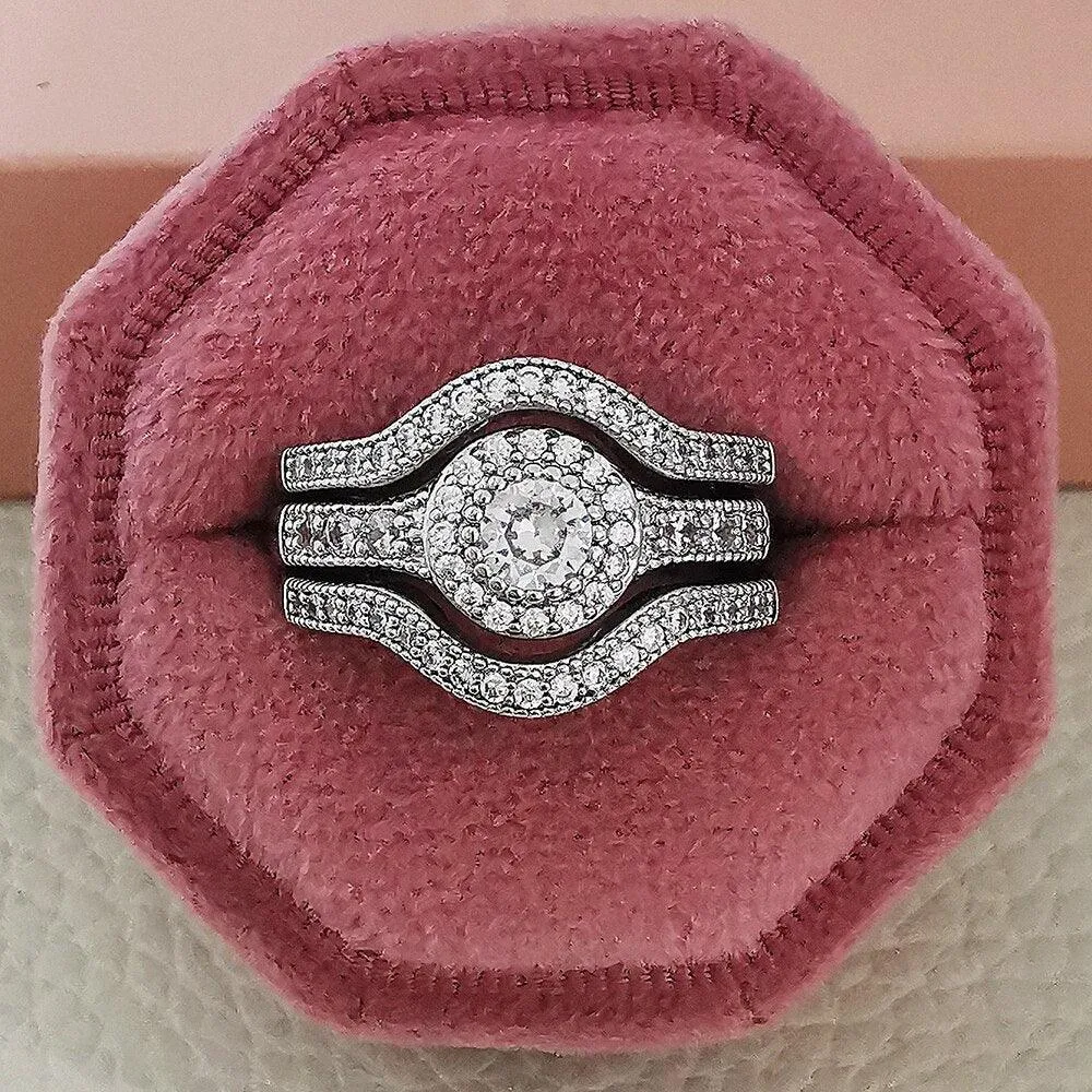 QUALITY RINGS Luxury Halo Three-piece Set Combination AAA  CZ Diamonds Rings Set