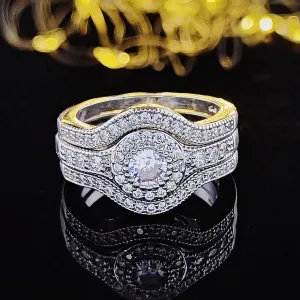 QUALITY RINGS Luxury Halo Three-piece Set Combination AAA  CZ Diamonds Rings Set