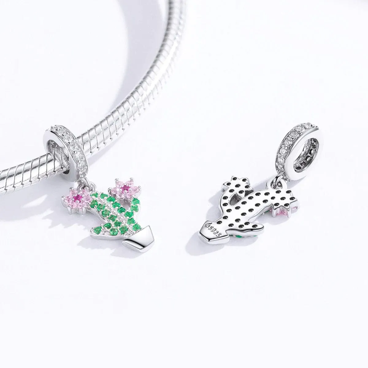 Radiant Cactus & Pink Flower Dangle Charm