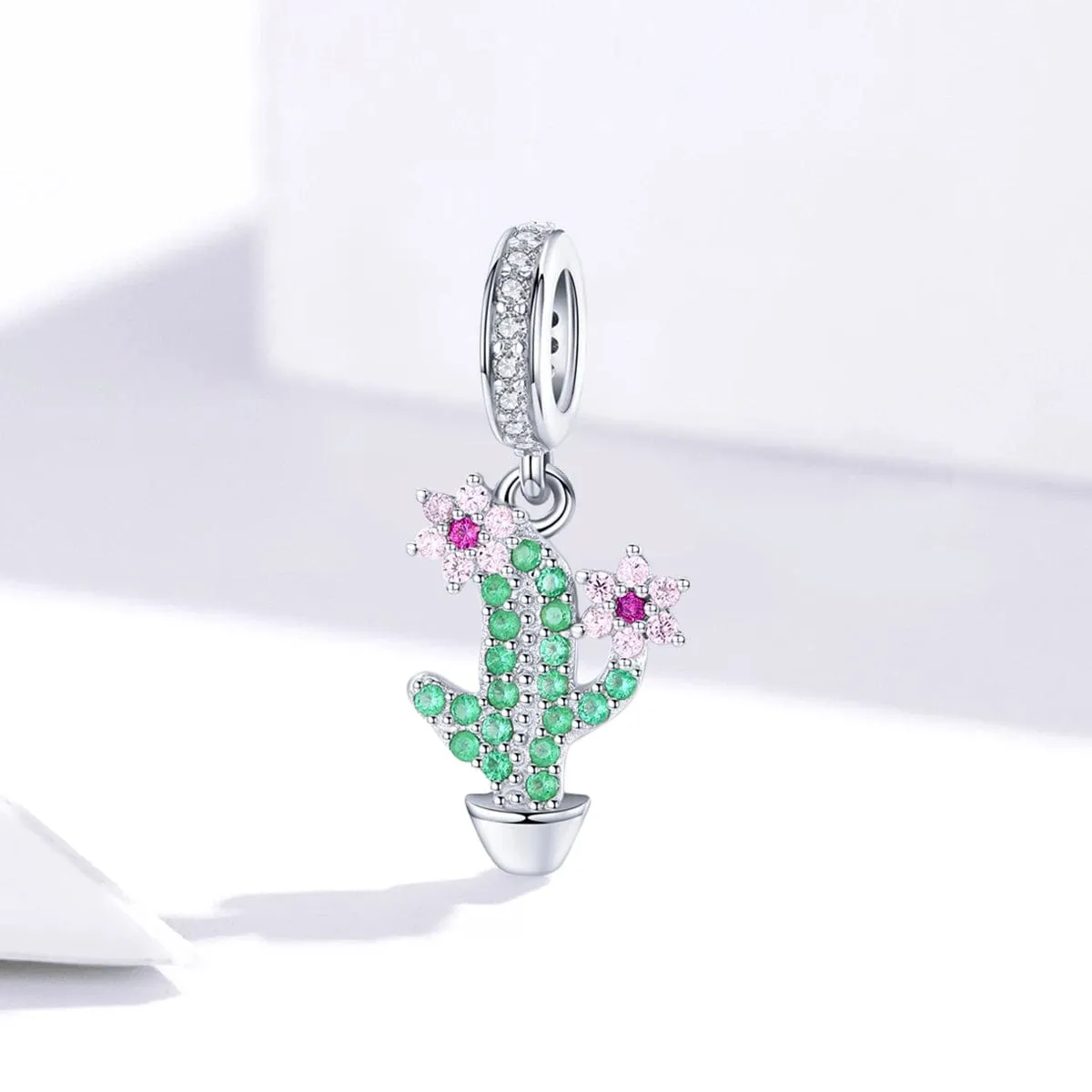 Radiant Cactus & Pink Flower Dangle Charm