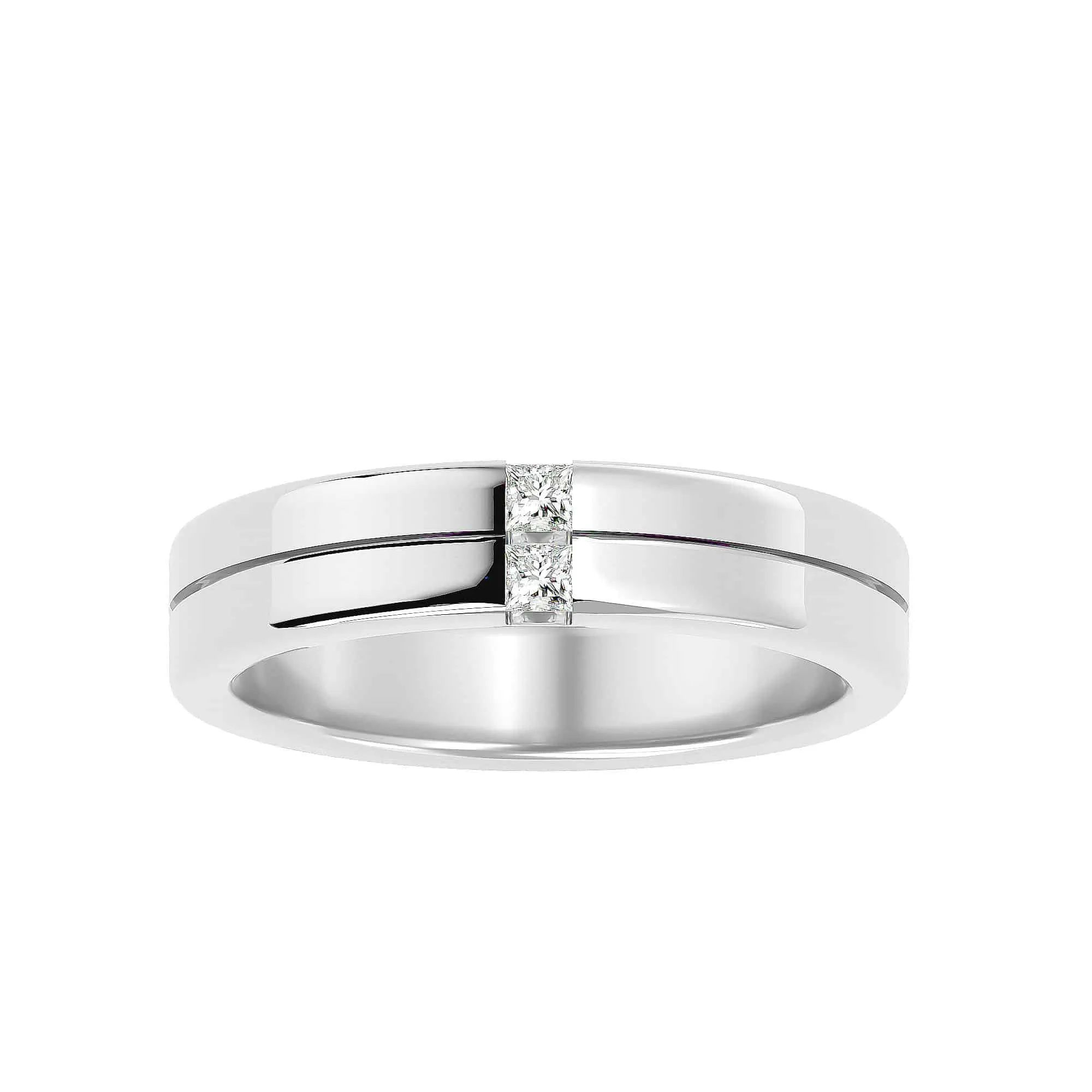 Rail Flat Round Edge Men's Diamond Wedding Ring