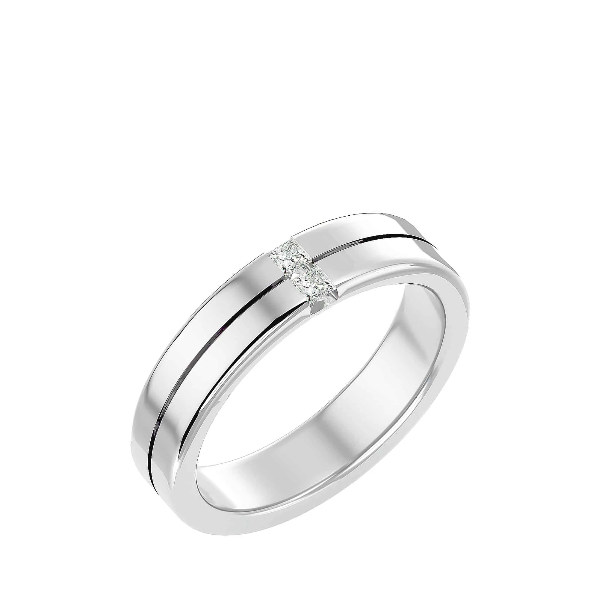 Rail Flat Round Edge Men's Diamond Wedding Ring