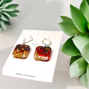 Red Simple Elegance Resin Earrings with S29 Silver Huggies