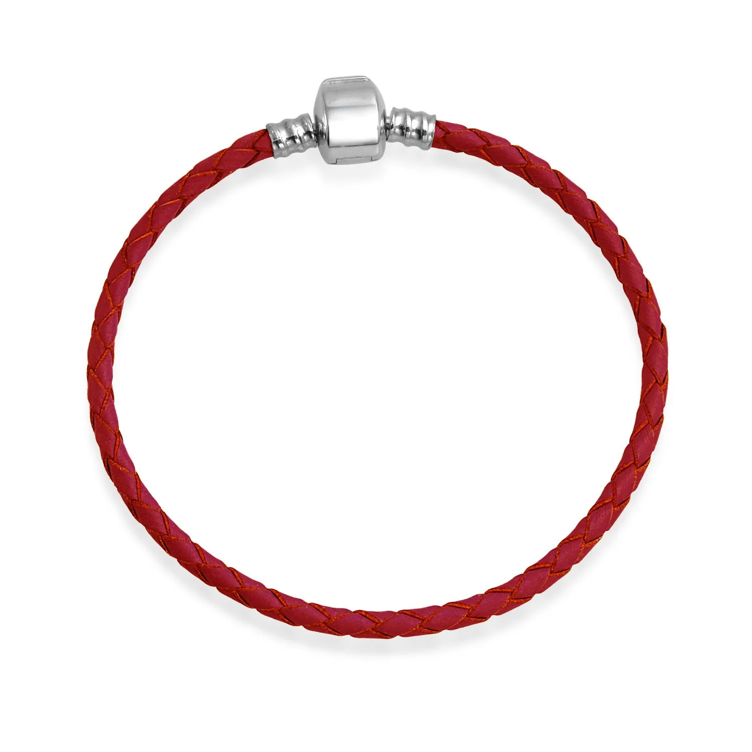 Red Weave Braided Leather Strand Bracelet with Sterling Silver Barrel Clasp
